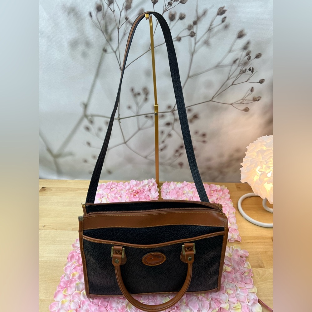 Dooney & Bourke Black Peppled Tan Leather Satchel Hand Bag - Picture 11 of 13